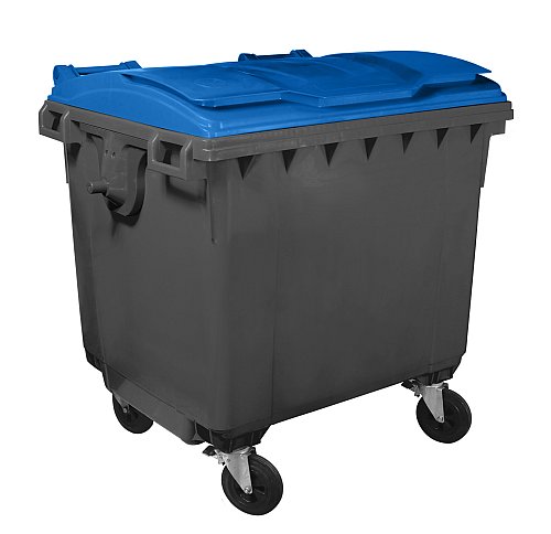 Cassonetto 4 ruote per raccolta differenziata - capacità 1100 litri - fondo grigio e coperchio blu