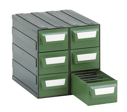Cassettiera portaminuteria - Modello L - 6 cassetti verdi + 12 divisori