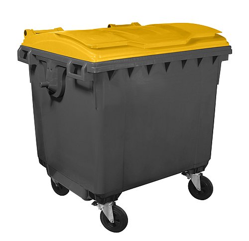 Cassonetto 4 ruote per raccolta differenziata - capacità 1100 litri - fondo grigio e coperchio giallo
