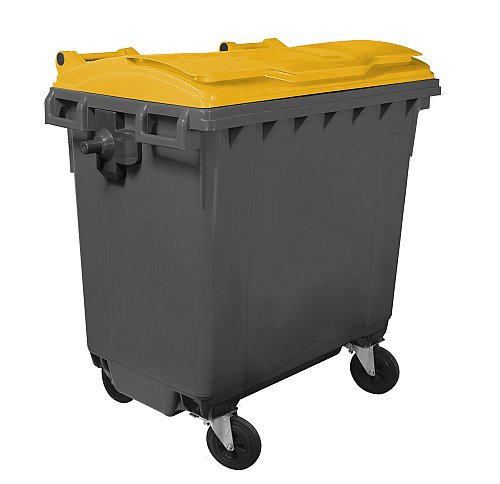 Cassonetto 4 ruote per raccolta differenziata - capacità 770 litri - fondo grigio e coperchio giallo