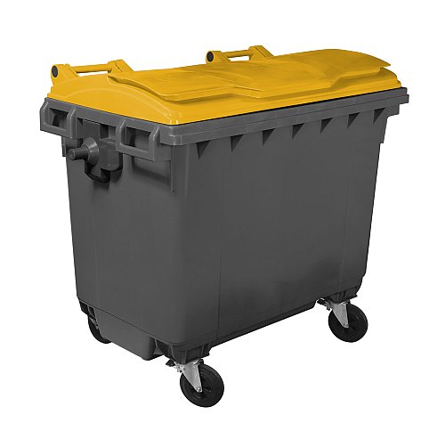 Cassonetto 4 ruote per raccolta differenziata - capacità 660 litri - fondo grigio e coperchio giallo