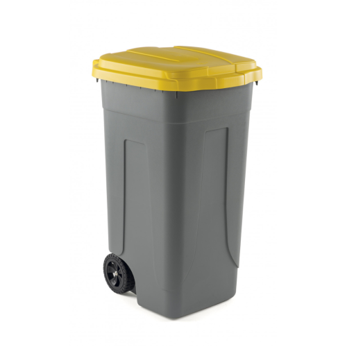 Bidone 100 litri bicolor con ruote per raccolta differenziata - Fondo grigio e coperchio giallo