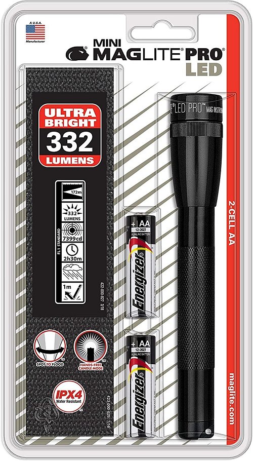 Torcia Mini Maglite Pro batteria 2AA incluse colore nero con fodero confezione blister