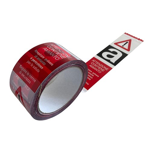 Nastro Segnaletico in pvc adesivo  ATTENZIONE CONTIENE AMIANTO h. mm 50 x mt. 66