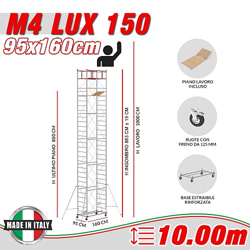 Trabattello M4 Lux 150 altezza lavoro 10 metri