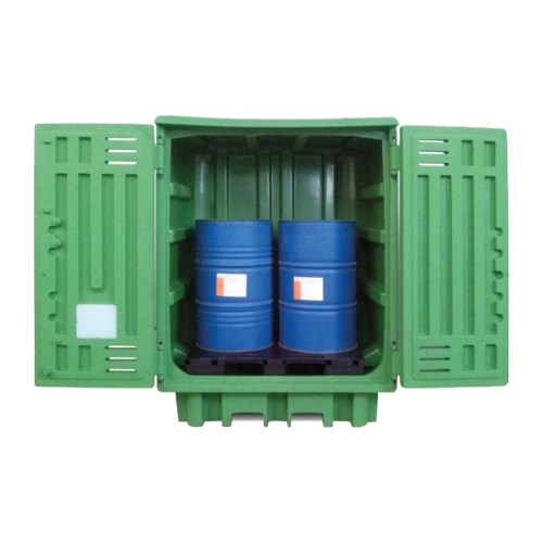 Armadio con vasca di raccolta per 2 fusti da 200 L