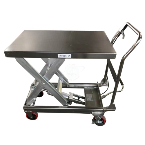 Tavolo a pantografo in acciaio inox 450 kg alzata 890 mm