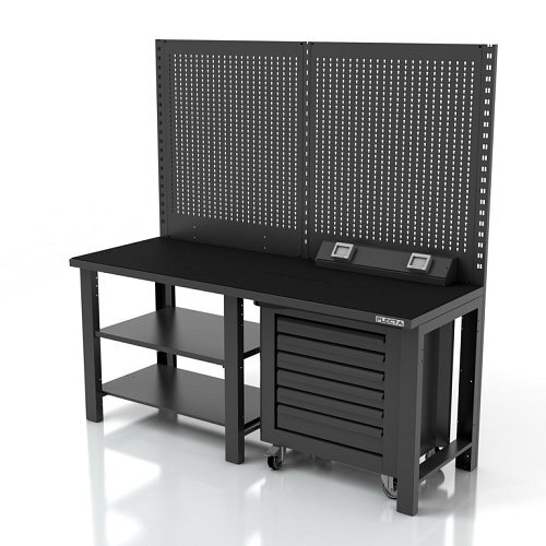 Banco da 2m accessoriato, con carrello e con pannelli