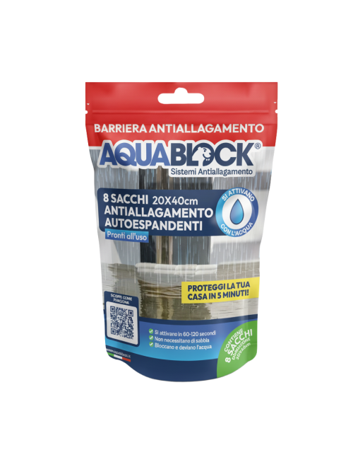 Sacchi Autoespandenti Antiallagamento 20x40 cm Aquablock - Conf. Richiudibile 8 pz