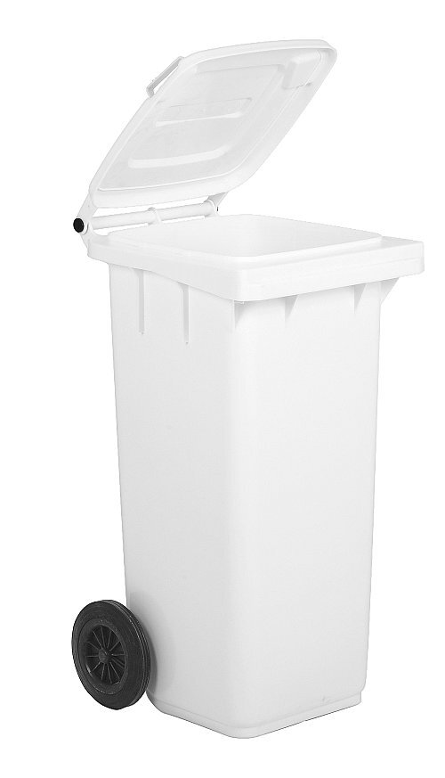 Bidone carrellato monocolore 120 litri per raccolta differenziata - Bianco