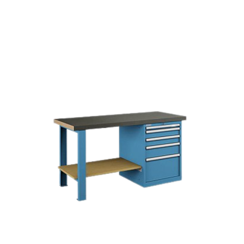 Banco da lavoro con piano in legno e copertura in gomma - Colore Blu luce