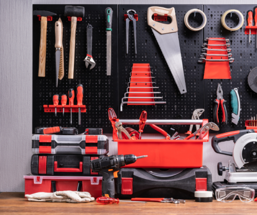Toolkit tools on wall
