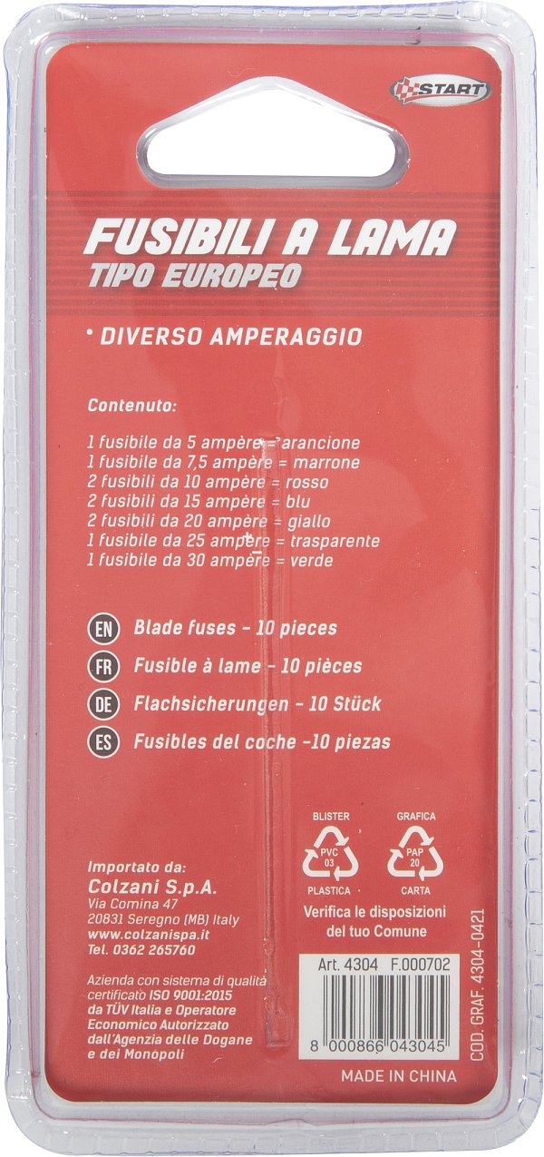 Blister 6 fusibili tipo europeo a lama ❒ Victualia®