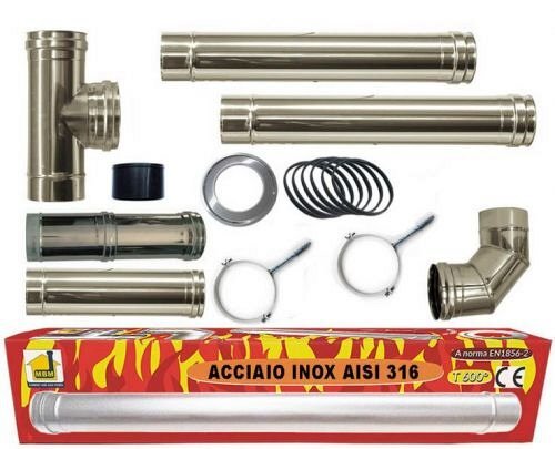 kit INOX tubi canna fumaria stufa pellet dn 80 tubo acciaio 316 regolabile  600 CE Made in Italy UNI 1856-2 ❒ Victualia®