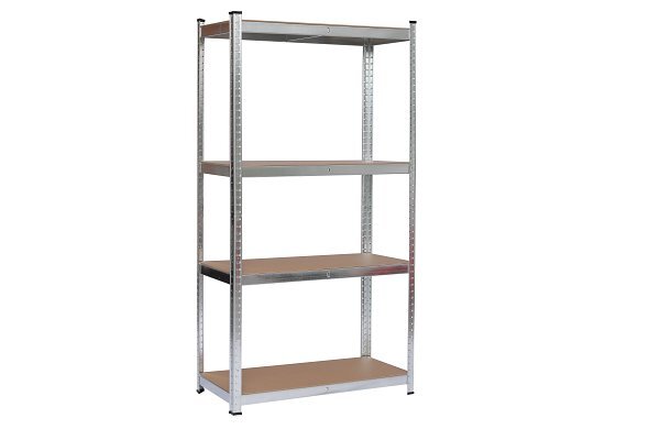 Scaffale 4 ripiani metallo e MDF Misure: H 160 L 120 P 40 cm Portata: 150  Kg per ripiano, montaggio ad incastro ❒ Victualia®