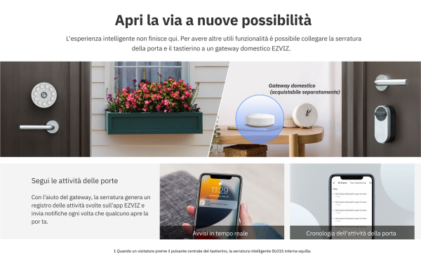 Prodotto: DL01KIT - EZVIZ SMART LOCK KIT Serratura smart DL01S + Tastierino  esterno DL01CP - Installazione facile su chiavistello esistente (KIT  richiede Gateway A3) - EZVIZ (Casa e Ufficio - Domotica); EZDL01KIT